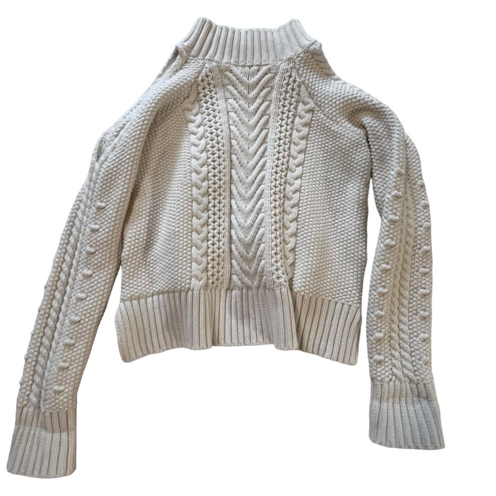 Saylor cream cropped cold shoulder fisherman sweater cable knit long sleeve XS